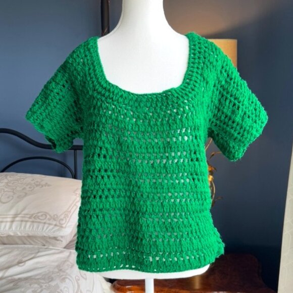 Handmade Crochet Open Knit Green Sweater - Picture 1 of 10